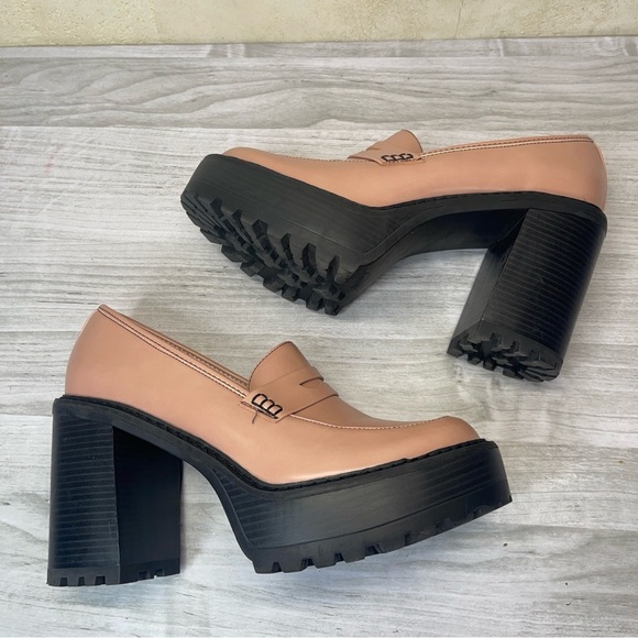 Madden Girl Kassidy Pink Blush Chunky Block Penny Loafer Slip On Heels Size 9 - Picture 3 of 14